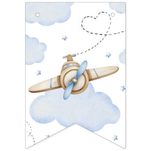 Watercolor Aeroplane Time Flies Birthday Banner