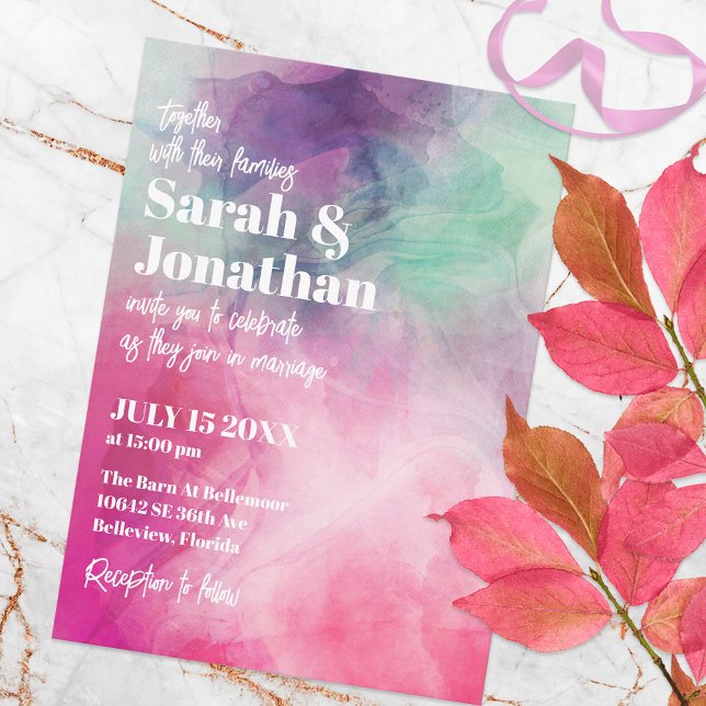 Watercolor Aesthetic Abstract Pink Purple Wedding Invitation (Creator Uploaded)