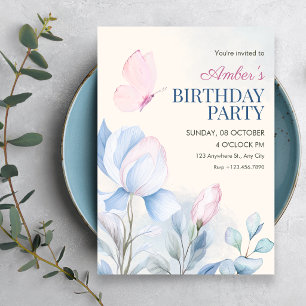 Watercolor aesthetic floral birthday invitation