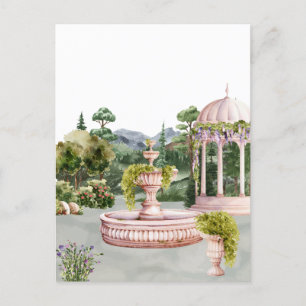 Watercolor aesthetic green garden elegant postcard