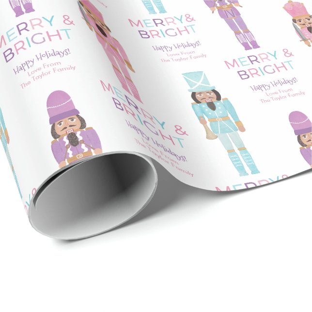 Watercolor African American Pastel Nutcrackers Wrapping Paper (Roll Corner)