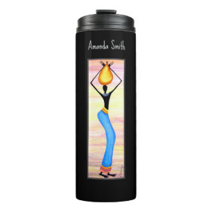 Watercolor, African Art, Elegant Woman Thermal Tumbler