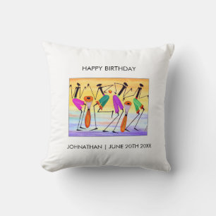 Watercolor, African Art, Expressing Happiness Cushion