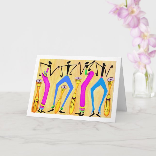 Watercolor African Art Party Time Blank Birthday  Card (Orchid)