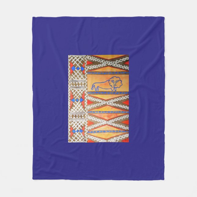 Watercolor African inspired lion Fleece Blanket (Front)