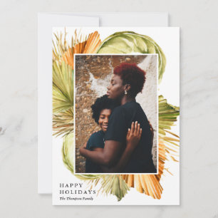 Watercolor African Palms Elegant Happy Photo Holiday Card