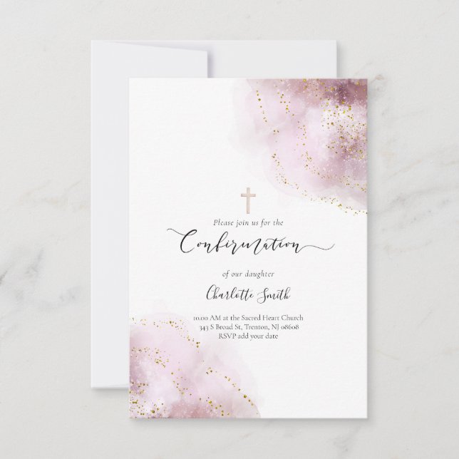 watercolor agate Confirmation Invitation (Front)