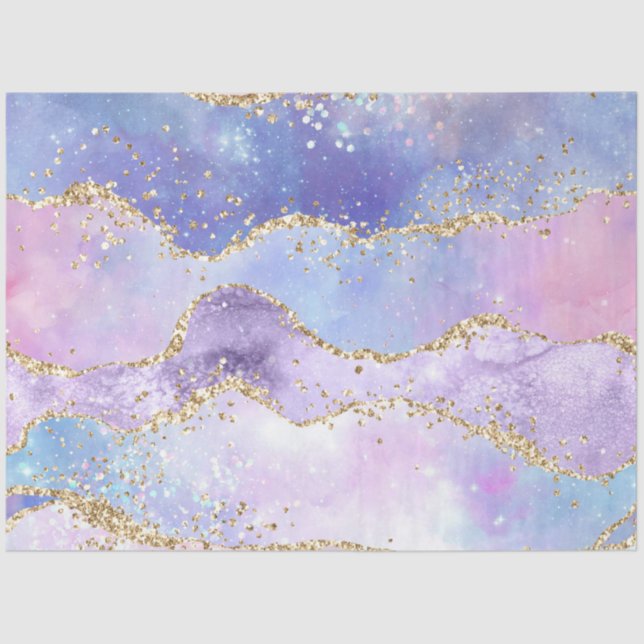Watercolor Agate Gold Pink Purple Blue Decoupage Tissue Paper (Front)