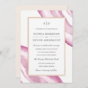 Watercolor Agate Slice Wedding Invite   Mauve Pink