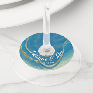 Watercolor Agate Stone Foil Swirl- Couples Name Wine Glass Tag