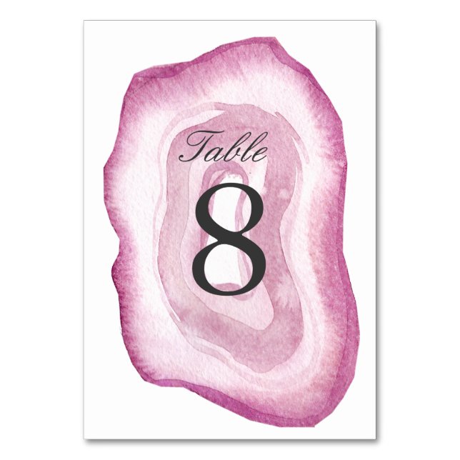 Watercolor Agate Table Number Card | Mauve Pink (Front)