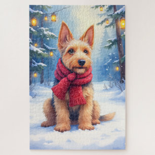 Watercolor Airedale Terrier Snowy Christmas Jigsaw Puzzle