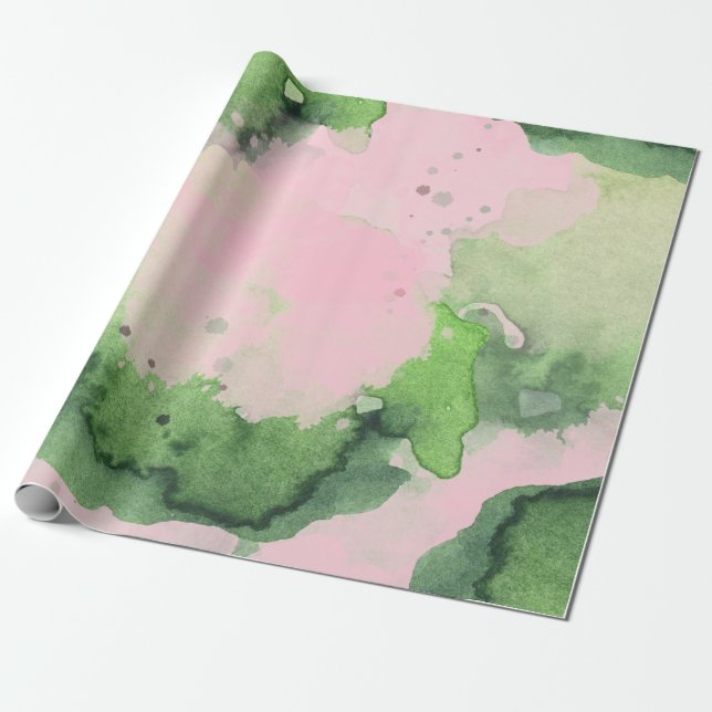 Watercolor AKA Pink Green Sorority Wrapping Paper (Unrolled)