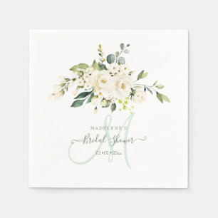 Watercolor Alabaster Rose Eucalyptus Bridal Shower Napkin