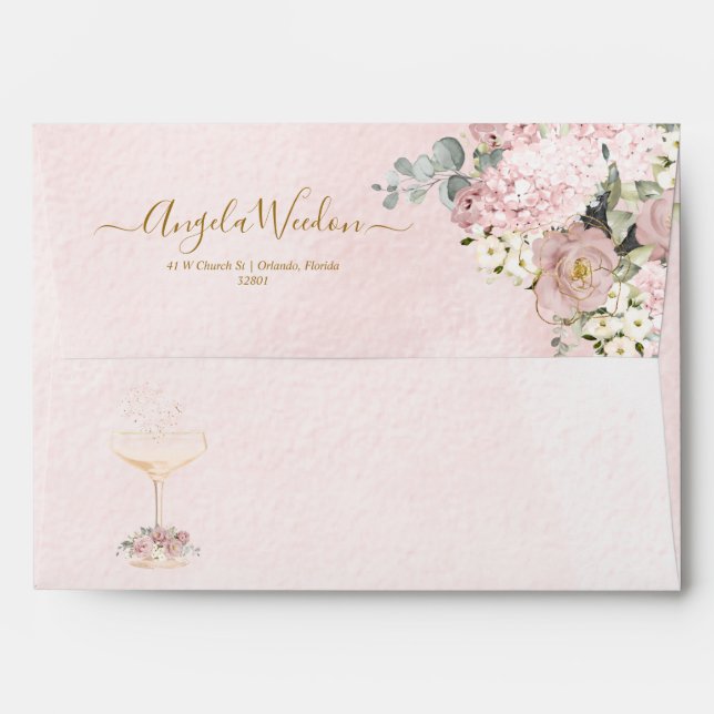 Watercolor Alabaster Roses Brunch Bubbly Envelope (Back (Top Flap))