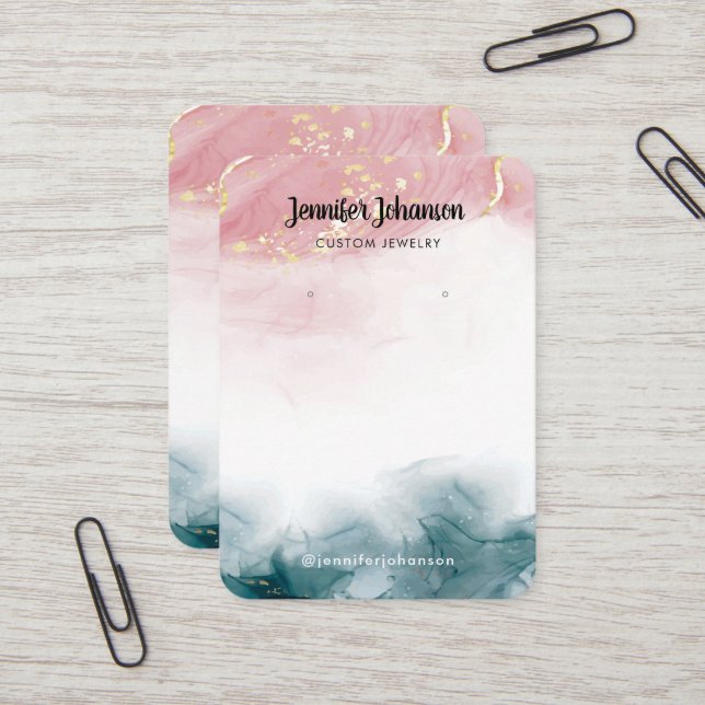 Watercolor alcohol ink jewellery holder earrings business card (Front/Back In Situ)