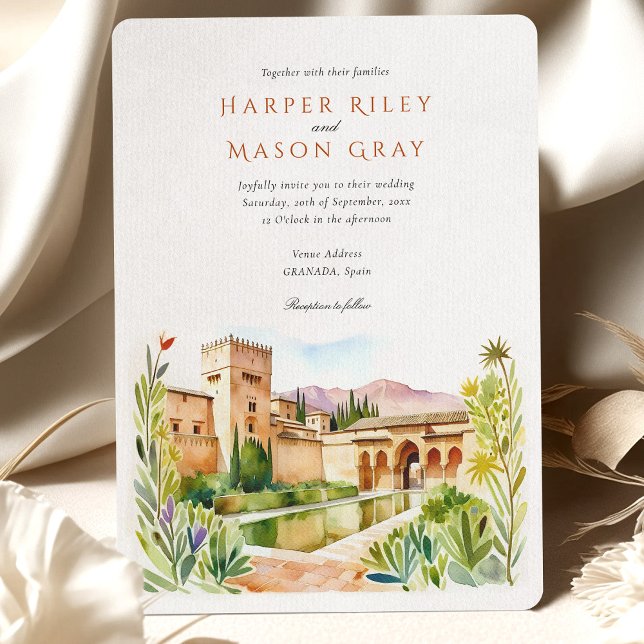 Watercolor Alhambra Spain Destination Wedding Invitation (Creator Uploaded)