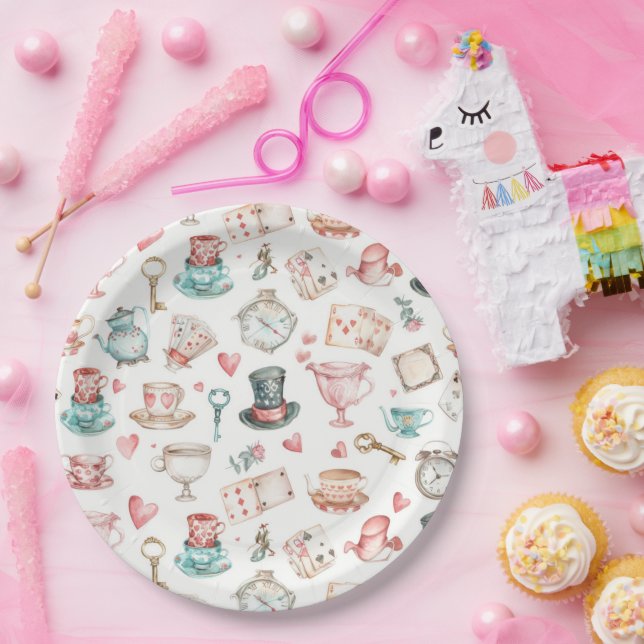 Watercolor Alice Pattern  Paper Plate (Party)