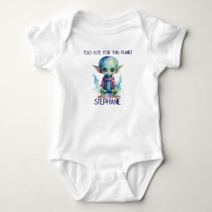 Watercolor Alien Baby Too Cute For This Planet Bodysuit
