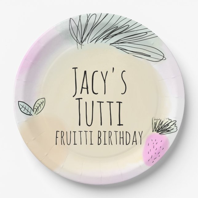 Watercolor All Birthday Fruits Hand Drawn Party Paper Plate (Front)