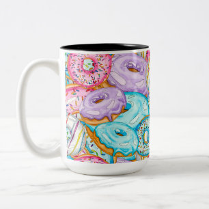 Watercolor all over Doughnut Print Two-Tone Coffee Mug