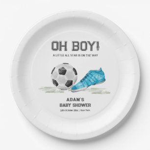 Watercolor All Star Soccer Sport Boy Baby Shower Paper Plate