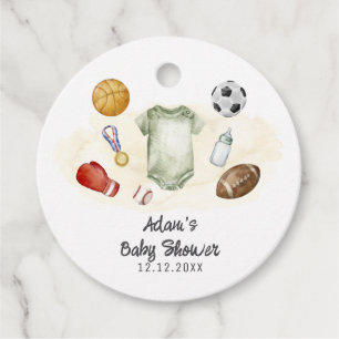 Watercolor All Star Sports bodysuit Baby Shower  Favour Tags