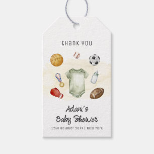 Watercolor All Star Sports bodysuit Baby Shower Gift Tags