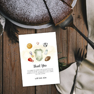 Watercolor All Star Sports Boy Baby Shower Thank You Card