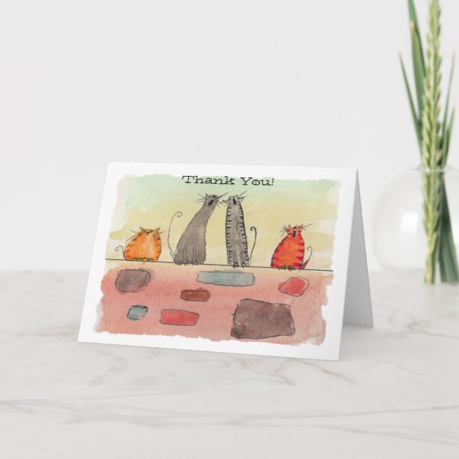 Watercolor Alley Cats Thank You Card (Front)