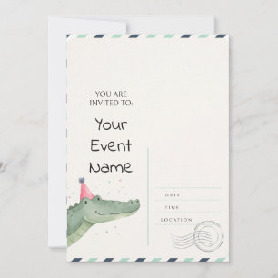 Watercolor Alligator Party Hat Postcard Invitation