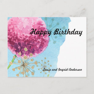 Watercolor Allium floral, Blue, Purple, Gold Postcard