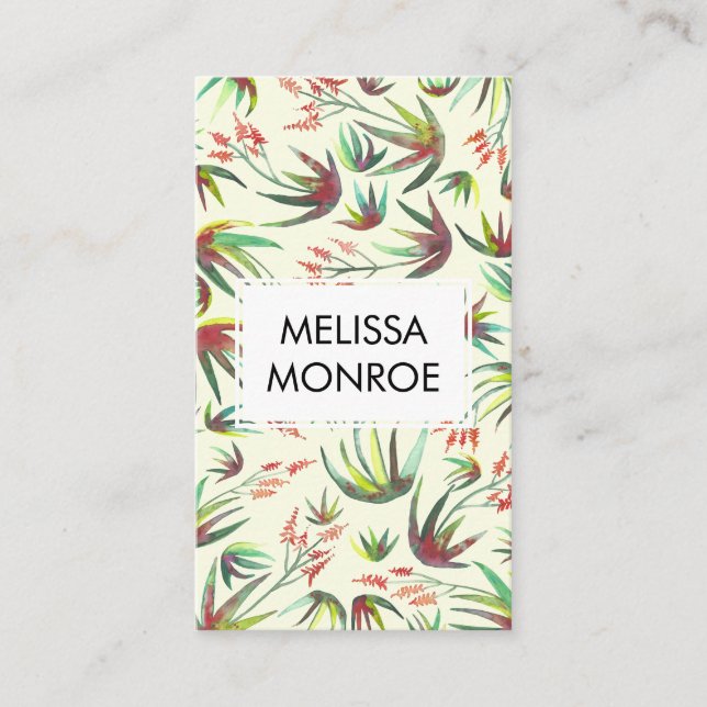 Watercolor Aloe Desert Botanical Nature Bohemian Business Card (Front)