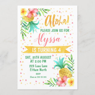 Watercolor Aloha Luau Birthday Invitation