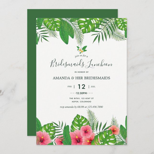 Watercolor Aloha Luau Wedding Bridemaids Luncheon Invitation (Front/Back)