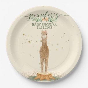 Watercolor Alpaca Baby Shower Animal Paper Plate