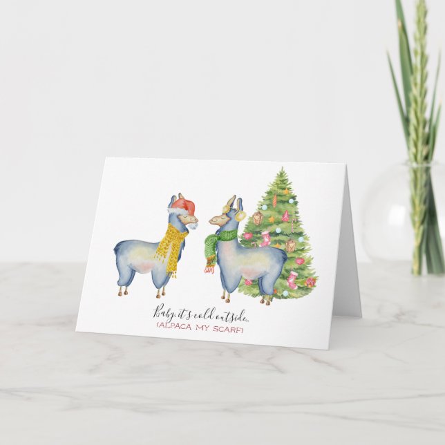 Watercolor Alpaca Holiday Card (Front)