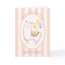 Watercolor Alpaca with Balloon Blush Pink Birthday