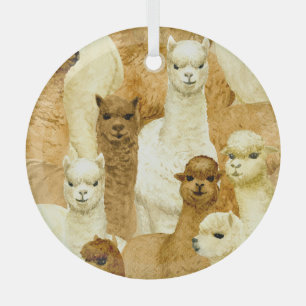 Watercolor alpacas, seamless hand-drawn background glass tree decoration