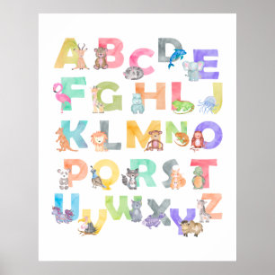Watercolor Alphabet Animals Poster