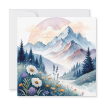 Watercolor Alpine Landscape with Wildflowers