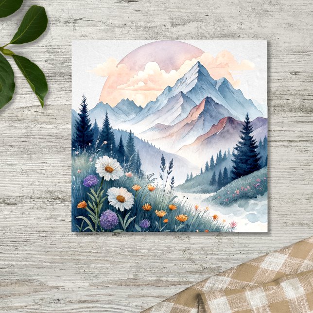 Watercolor Alpine Landscape with Wildflowers Poster (Creator Uploaded)