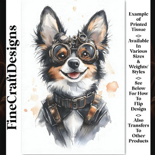 Watercolor Alsatian Puppy Dog, GSD CD8 Decoupage Tissue Paper