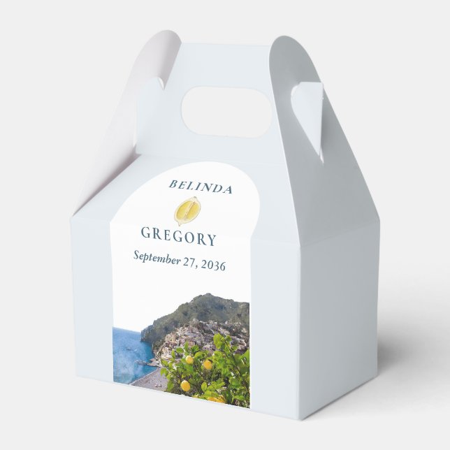 Watercolor Amalfi Coast Arch Italy Lemons Wedding Favour Box (Front Side)