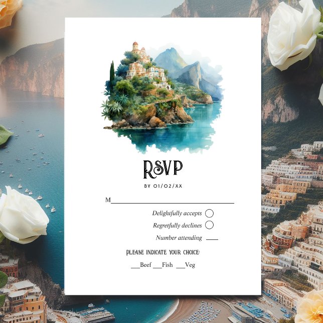 Watercolor Amalfi Coast Italy Destination Wedding RSVP Card (Amalfi Coast)