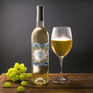 Watercolor Amalfi Coast Pink Lemons Bridal Shower Wine Label