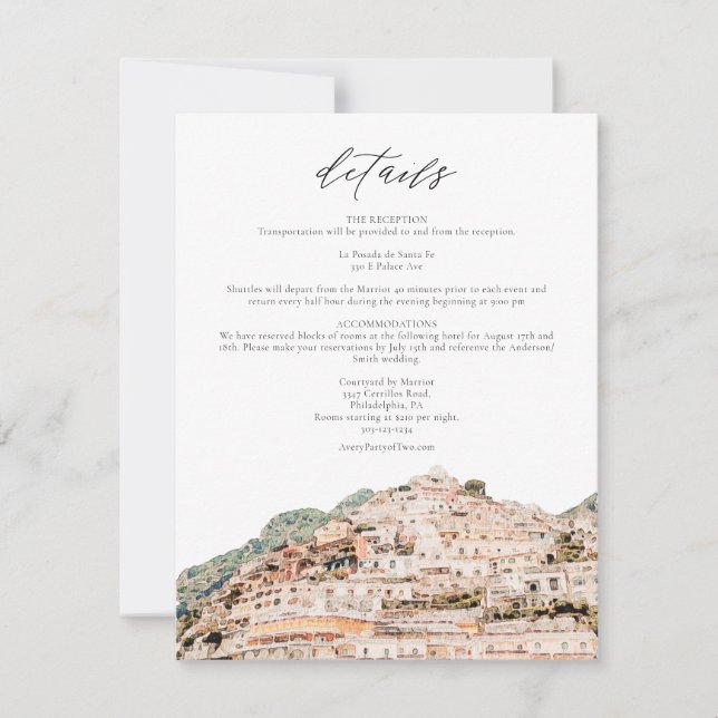 Watercolor Amalfi Coast Skyline Event Details Card (Front)