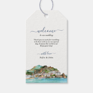 Watercolor Amalfi Coast Skyline Wedding Welcome Gift Tags