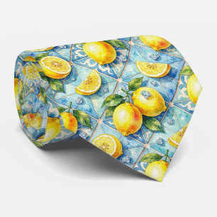Watercolor Amalfi Lemon Mediterranean DIamonds Tie