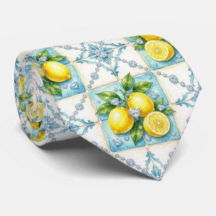 Watercolor Amalfi Lemon Mediterranean DIamonds Tie
